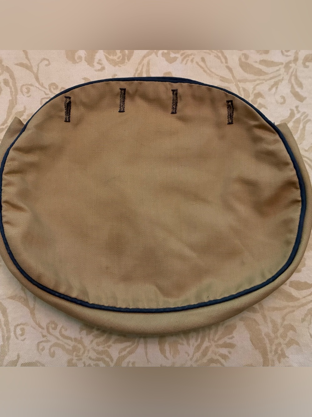 Bermuda Bag Cover Dotty Smith Tan with Navy Piping 4 Button 1980s Vintage